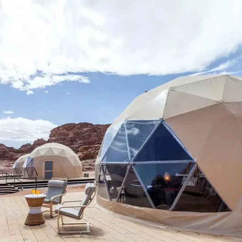 Outdoor Garden Cabin Dome House Camping Geodesic Dome Tent Igloo with Transparent Roof Stove and Bathroom Customized