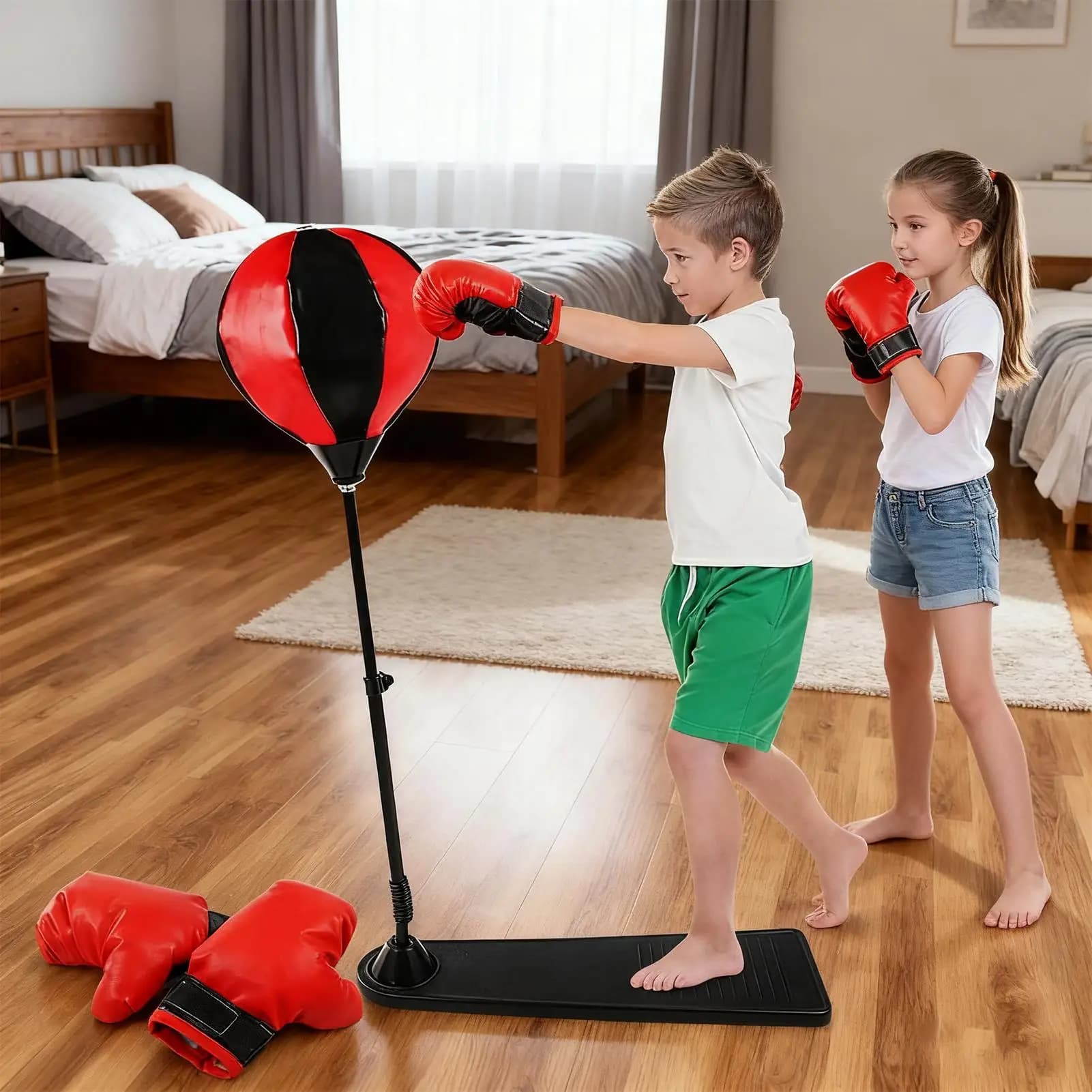 Boxing equipment with gloves Children's boxing bag Set of standing boxing balls for home gym Indoor anti-stress fitness exercise