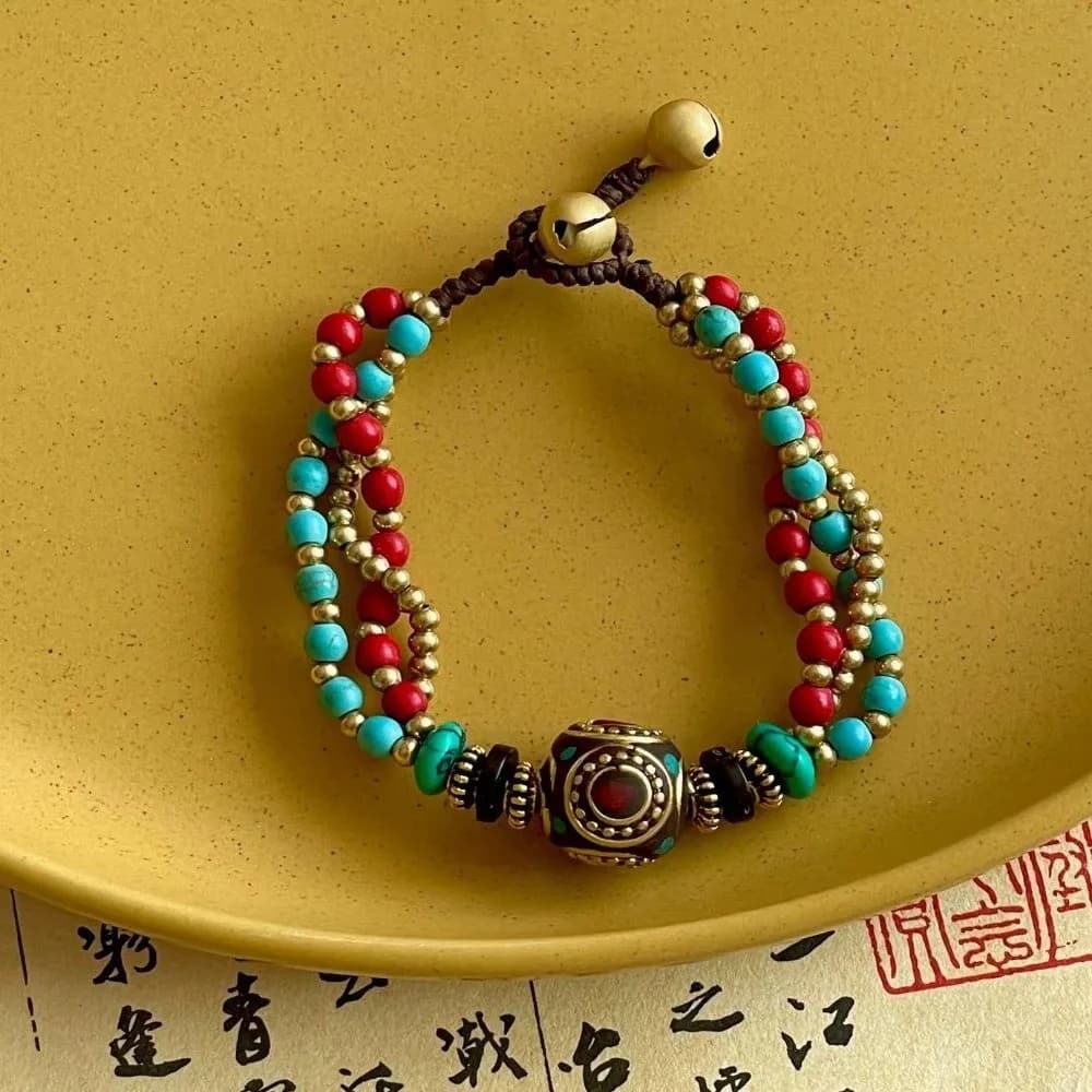 Tibetan Ancient Method Woven Braided Bracelet Nepal Coco Exotic Bell Women Bracelet Bohemian Hand Rope Bracelet Handmade Crafts