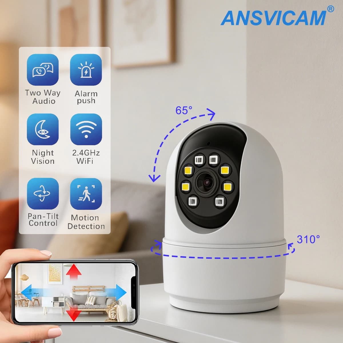 360 ° Telecamera per Animali Domestici Pan & Tilt 2.4GHz WiFi, Videocamera di Sicurezza per Interni con Audio Bidirezionale e Visione Notturna, App per Smartphone, Baby Monitor per Casa