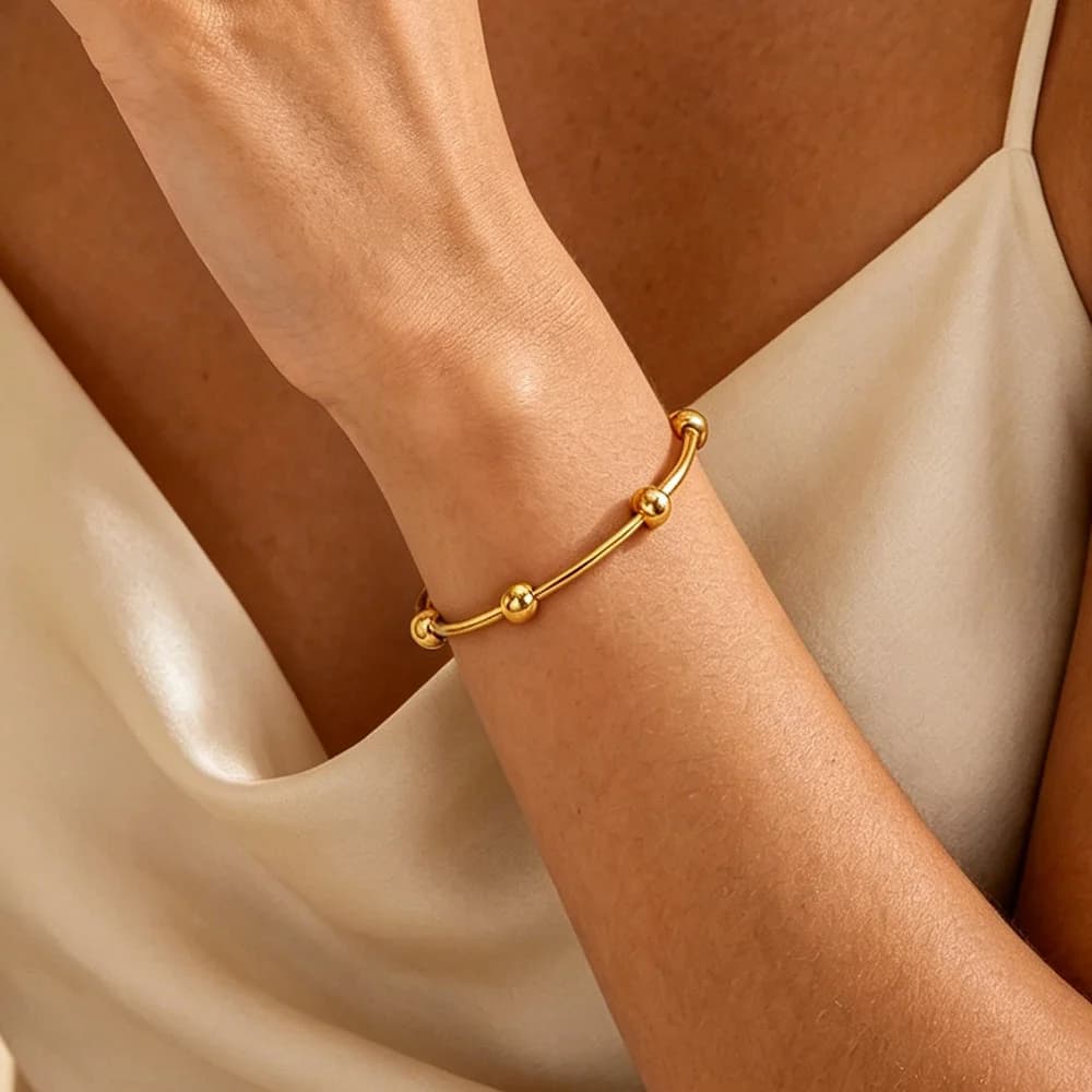 Stainless Steel Bangle Bracelets for Women Stainless Steel Round Beads Cuff Bangles Fashion Wedding Aesthetic Jewelry Gift