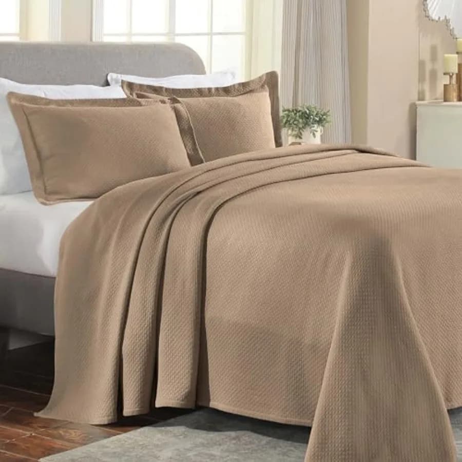 Set Copriletto Solitario in Cotone 2 Pezzi, Decorazione per la Casa, Copriletto Decorativo Testurizzato, 1 Federa, Coperta Leggera, Copriletto Trapuntato