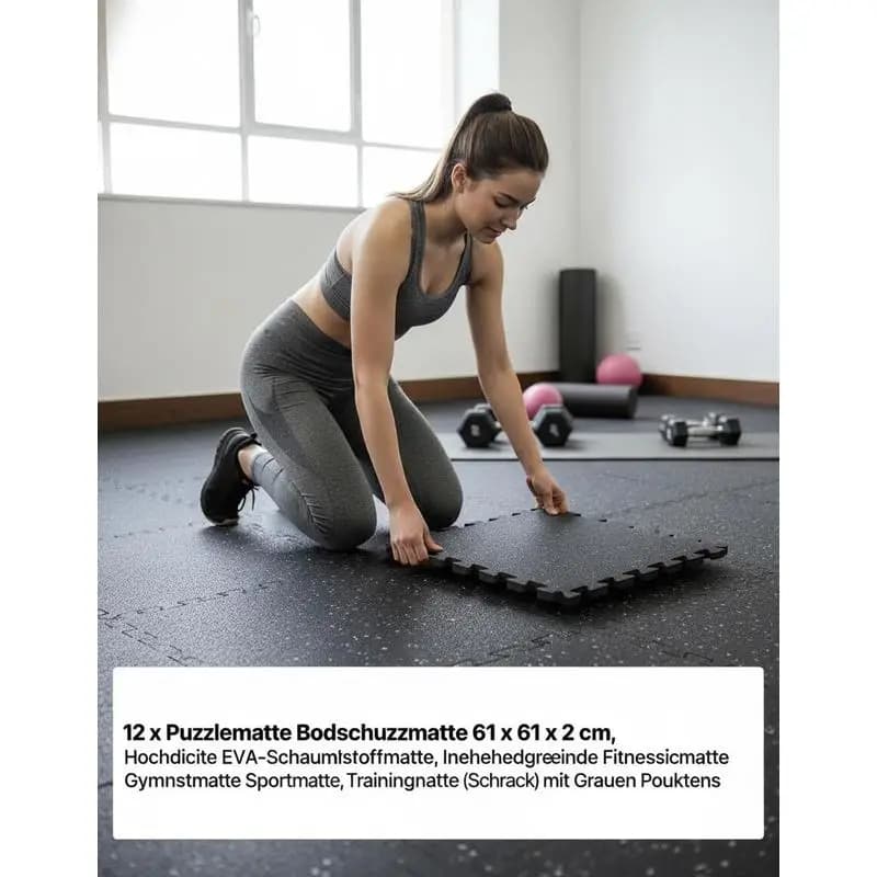 Puzzle Exercise Mat, 12 PCS Fitness Equipment Mats, 24 x 24 x 0.79 in, High-Density EVA Foam Mats Set, Interlocking Rubber Soft Tiles, Protective Floor Padding with Gray Dots for Home Gym Office