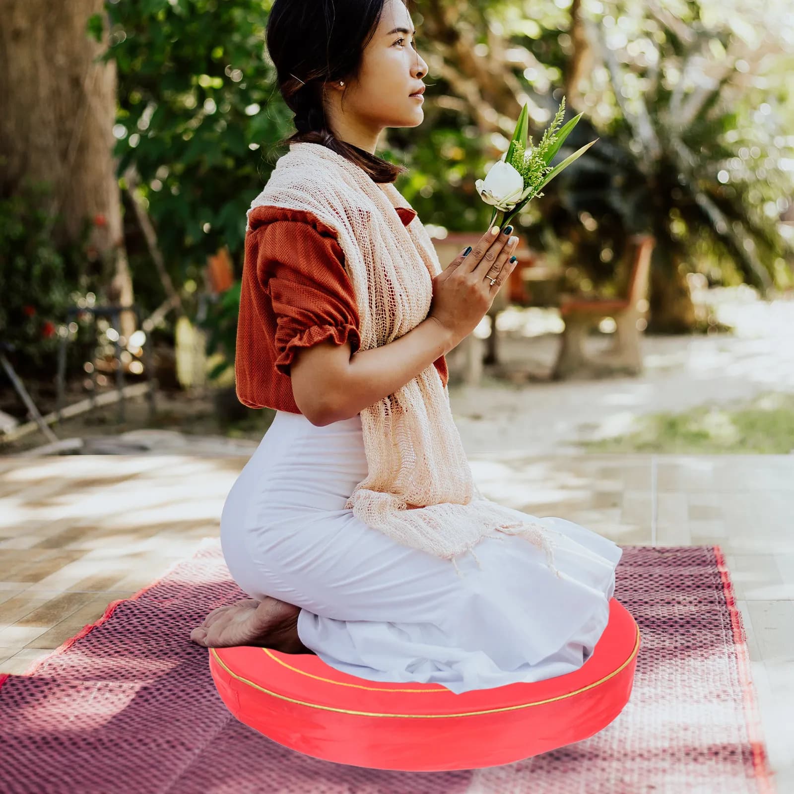 1Set Lotus Inspired Meditation Cushion Elegant Round Seat Mat for Home Temple Ancestral Hall Prayer Kneeling Worship Cushion
