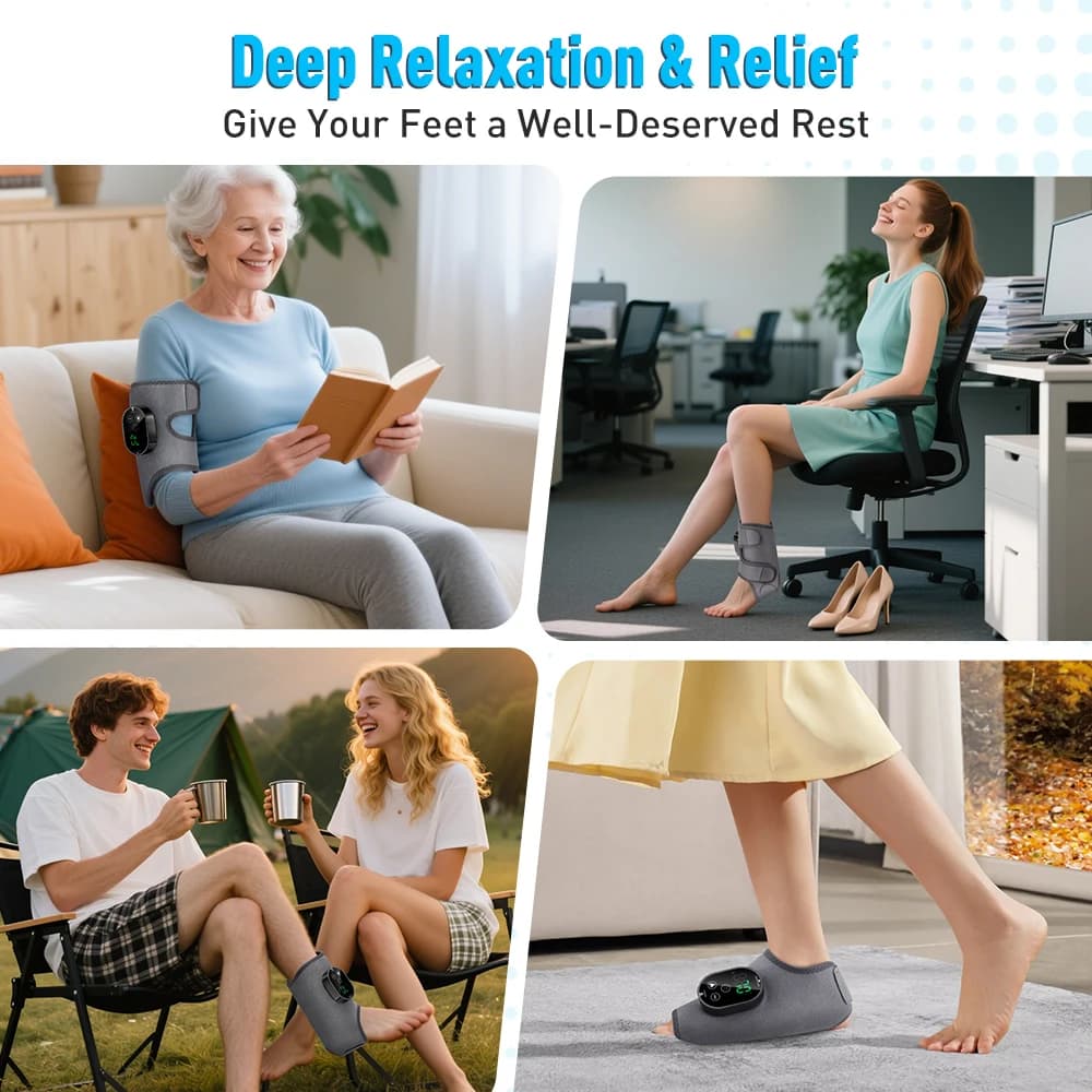 Foot and Ankle Heating Massager Wrap, 3 Vibration Modes 6 Heat Levels Rechargeable Support Brace with 3000mAh Battery