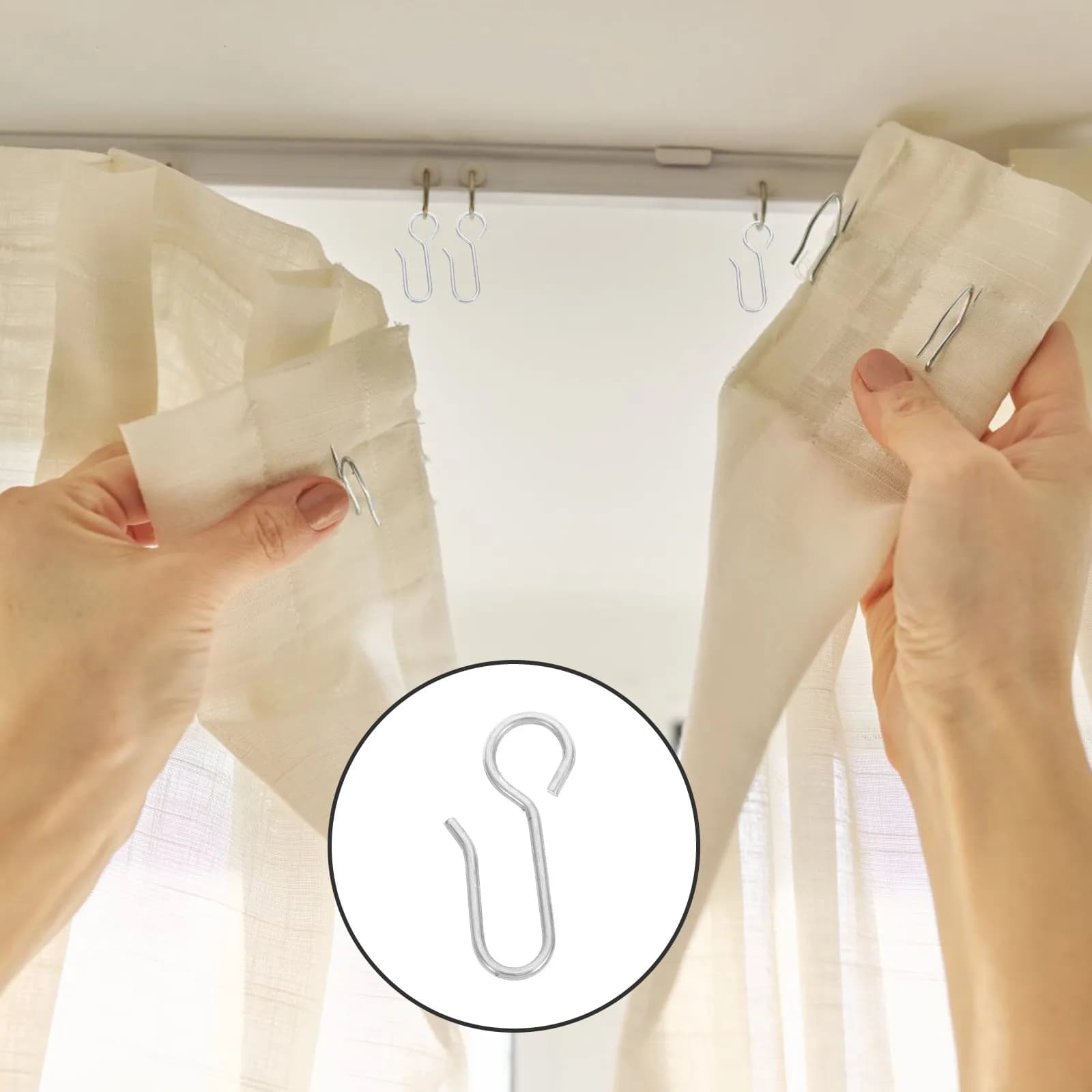 50 S profile hooks in stainless steel for curtain systems, hooks with sturdy rail grip, easy to mount anywhere