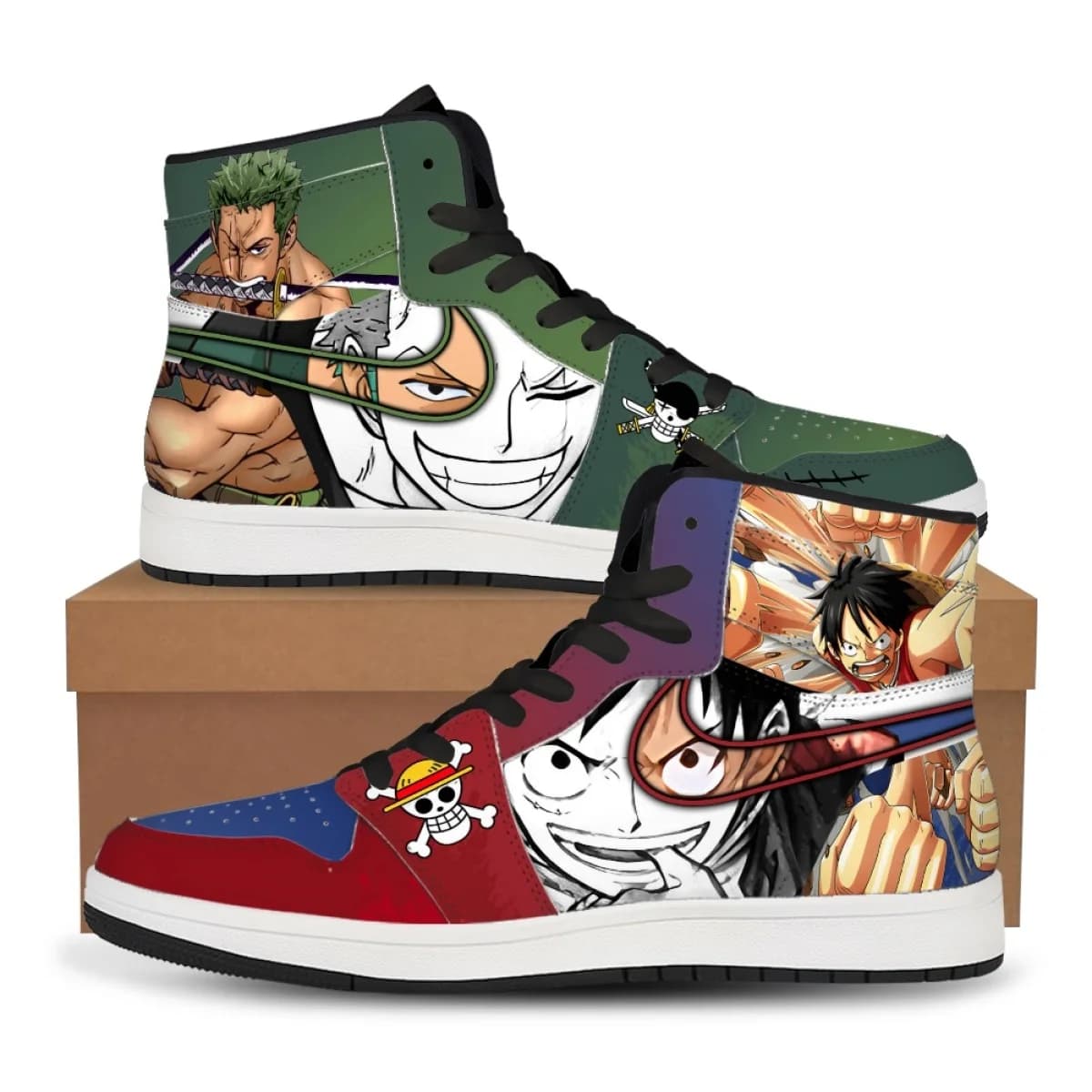 Sneakers alte unisex con stampa One Piece Anime Luffy Roronoa Zoro, scarpe casual da strada, moda cosplay, scarpe sportive da corsa per uomo e donna