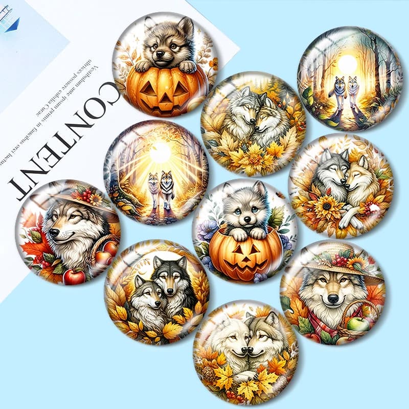 Autumn Flower Wolf 12/18/20/25mm glass cabochon bracelet pendant rings for jewelry demo earrings back Making findings