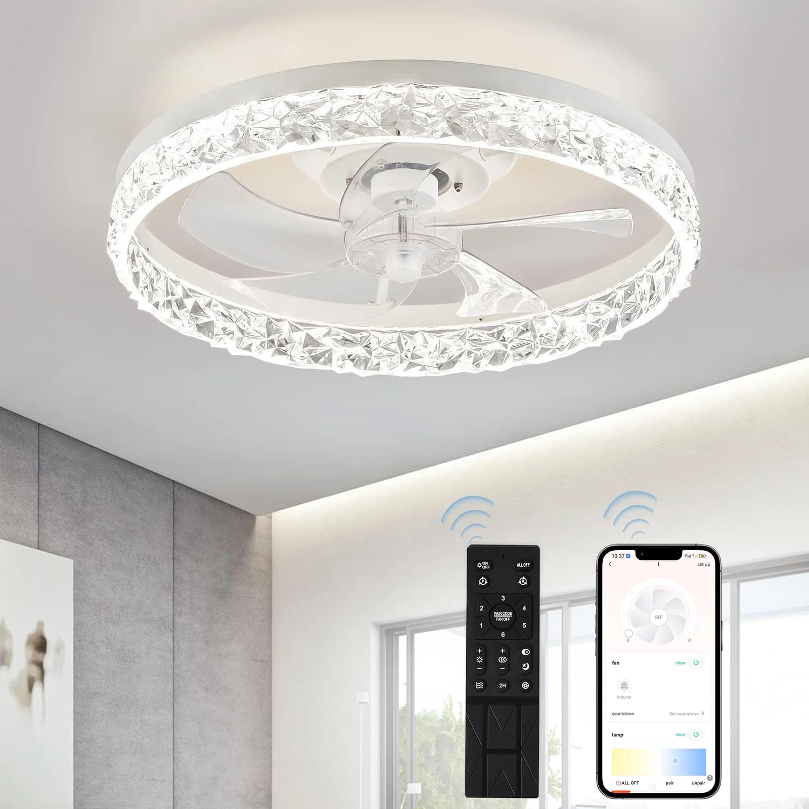 Ventilatore da soffitto moderno a LED Lmap telecomando ventilatore intelligente illuminazione per soggiorno camera da letto ristorante luce interna domestica nera/bianca