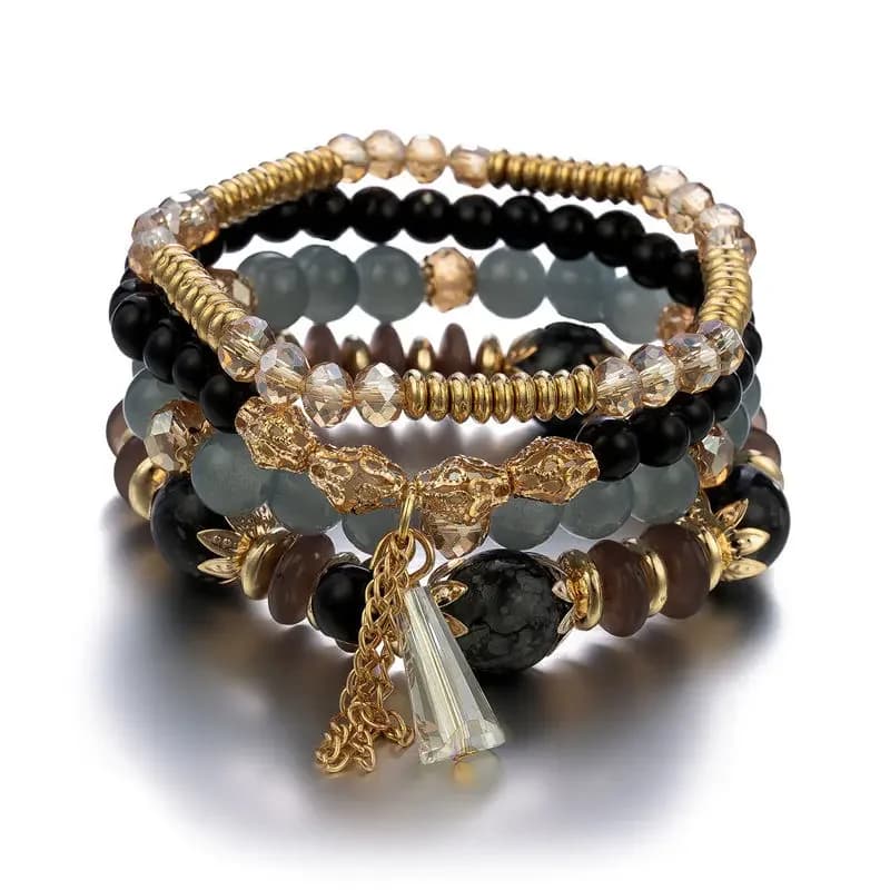 4Pcs New Tassel Charm Beads Bracelet Set For Women Colorful Glass Beaded Chain Bangle Female Bohemian Jewelry