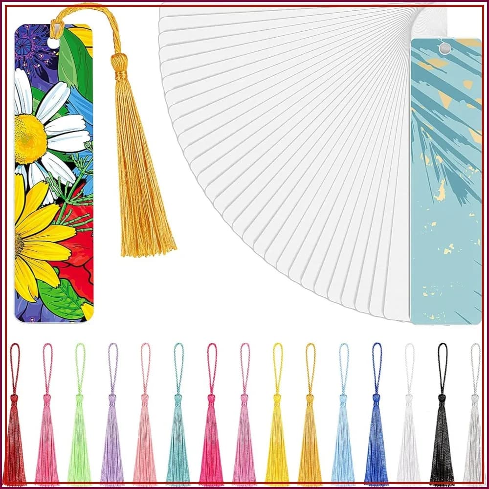 120 Pcs Sublimation Blank Bookmarks Metal Heat Transfer Aluminum Bookmarks with Tassels for DIY Projects Gift Tag