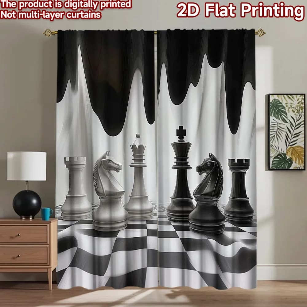 1 pz Sfondo Fotografico Piatto 2D Popolare, Set Scacchi Bianco e Nero, 100% Poliestere, Perfetto per Anniversari