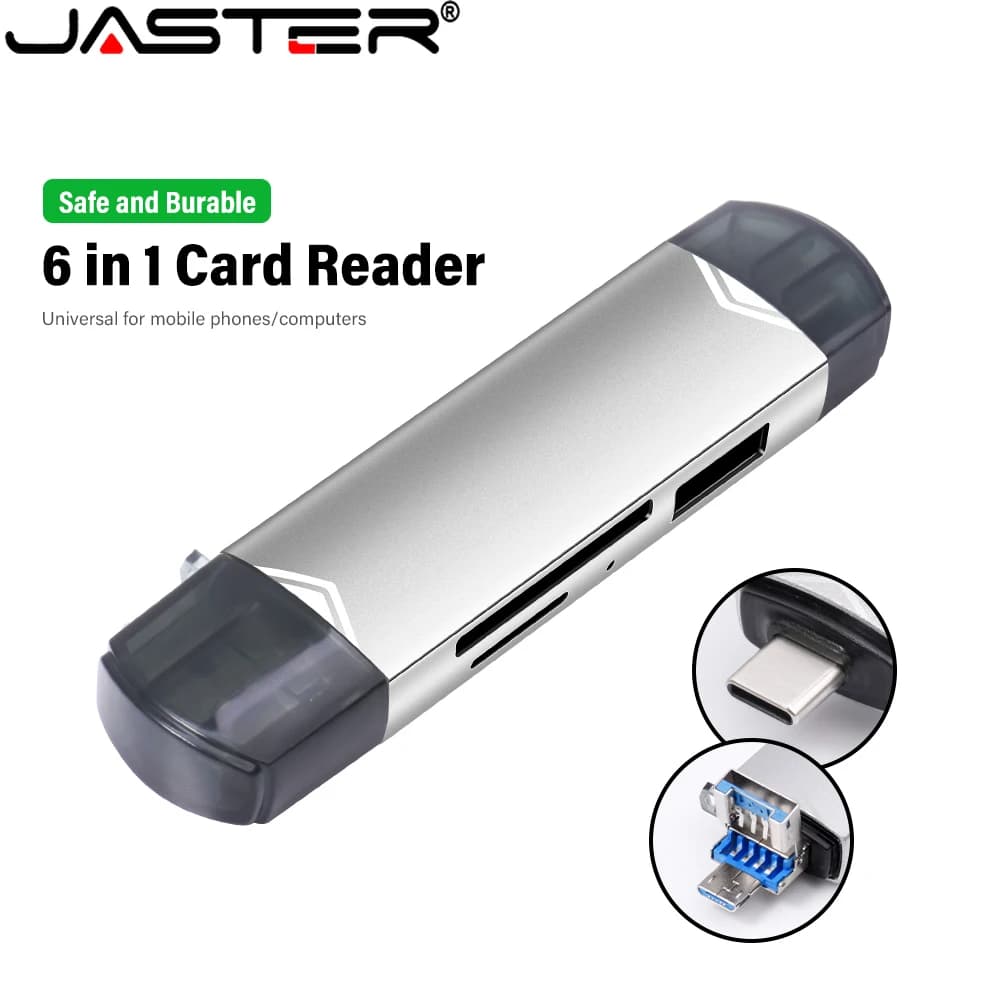Lettore di Schede Multifunzione 6 in 1 Argento o Lettore 5 in 1 Nero Esterno per Memory Stick USB Mini