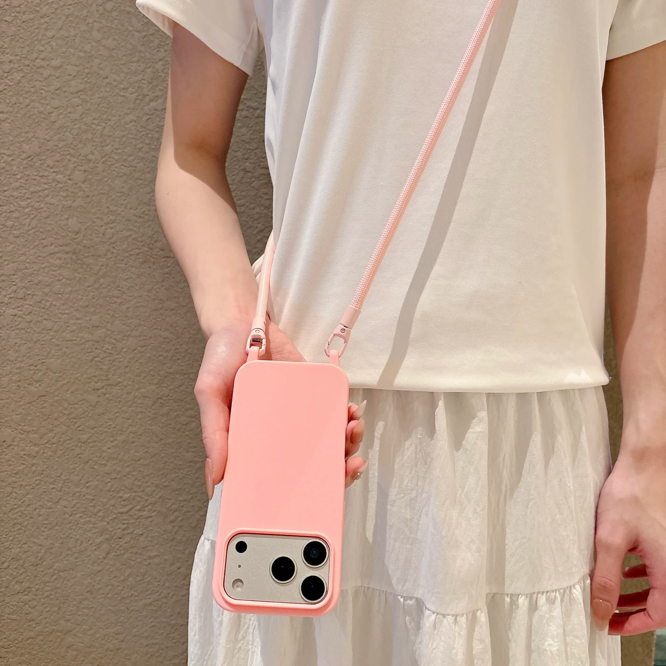 Simple Style Long Shoulder Strap Phone Case For iPhone 13 12 11 Pro Max Mini 8 7 6 6s Plus SE 2022 2020 Candy Color Back Cover