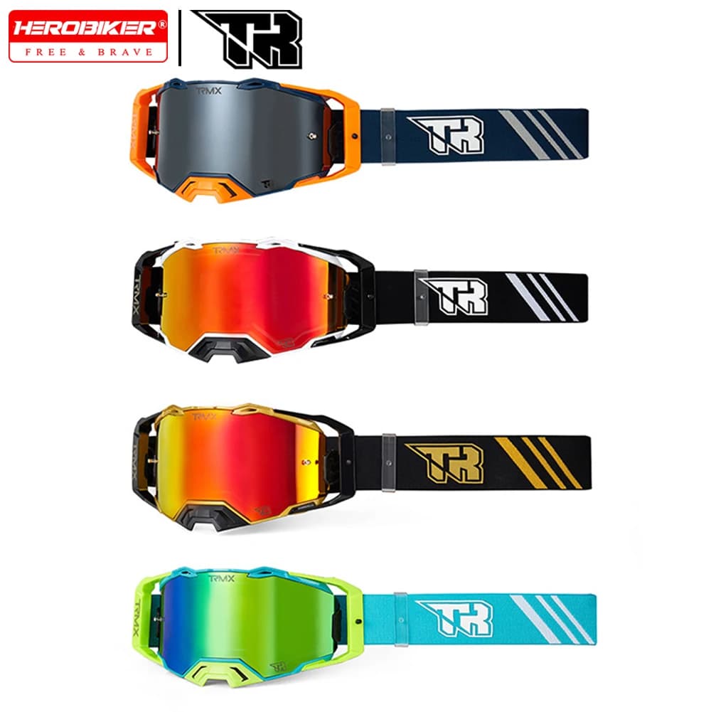 TR Occhiali da equitazione fuoristrada Caschi da moto Occhiali Anti-appannamento Discesa in corda doppia Mountain Bike Occhiali con lenti intercambiabili per uomo