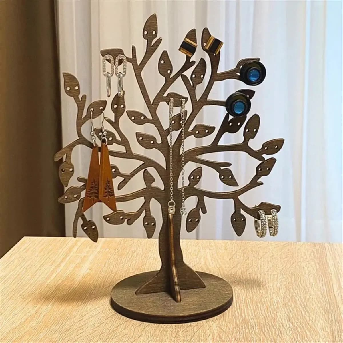 ABJS Wood Jewelry Holder Stand,Earring Tree Organizer,Jewelry Tree Earring Display Stand Jewelry Storage Tree Storage Rack