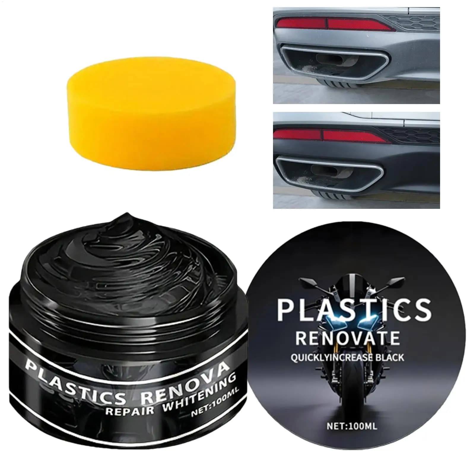 Agente Riparatore per Plastica Auto - Restauratore Nero per Interni 100ML, Asciugatura Rapida, Alta Lucentezza, Protezione UV, Cera Riparatrice per Gomma