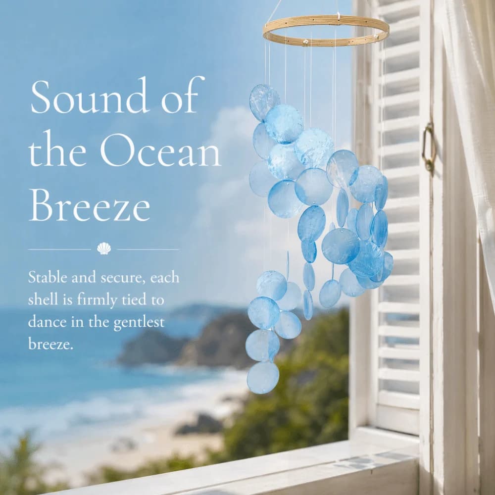 Blue Seashell Wind Chimes Shell Material 30.31in Dreamcatcher Style Ornament Suncatcher Design Coastal Hanging Decor
