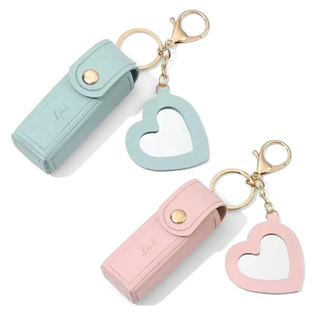 1 pcs Mini Keyring Lipstick with Mirror, Leather Laptop Lip Holder, Lucidalabbra Door