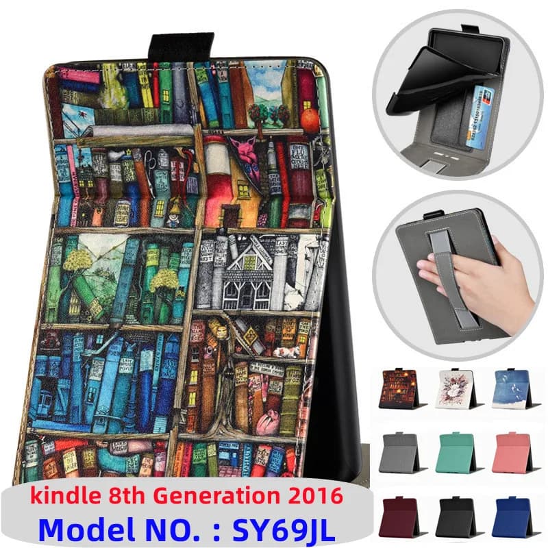 Con cinturino da cintura Custodia magnetica per Kindle 8a generazione 2016 SY69JL Smart Shell Custodia Flip Auto Sleep Wake Cover