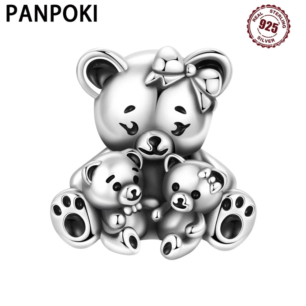 PANPOKI 925 Sterling Silver Simpatico orsacchiotto Ciondolo animale Perline Pendenti originali Bracciale con ciondoli Gioielli Regali fai da te per feste