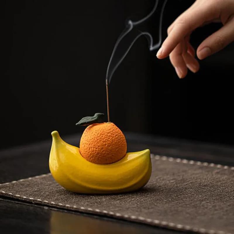 Porta incenso creativo con bastoncino di banana arancione, incensiere profumato in legno di sandalo, bruciatore per aromaterapia per interni, decorazione per la casa per animali domestici