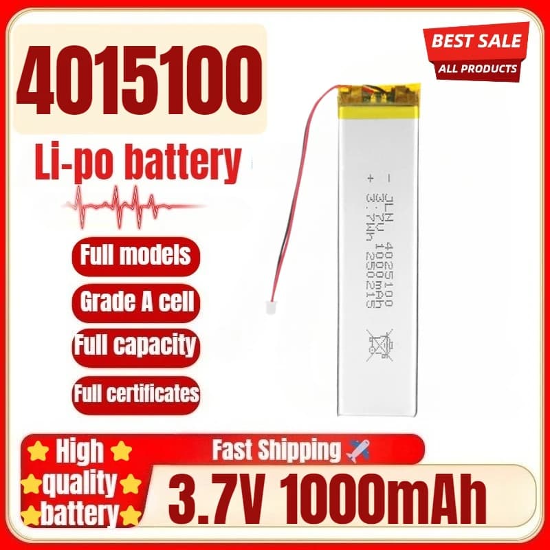 4015100 3.7V 1000mAh Batteria ricaricabile ai polimeri di litio per banca di potere fai da te Altoparlante Bluetooth Luce solare Lampada a LED Giocattoli Gioco