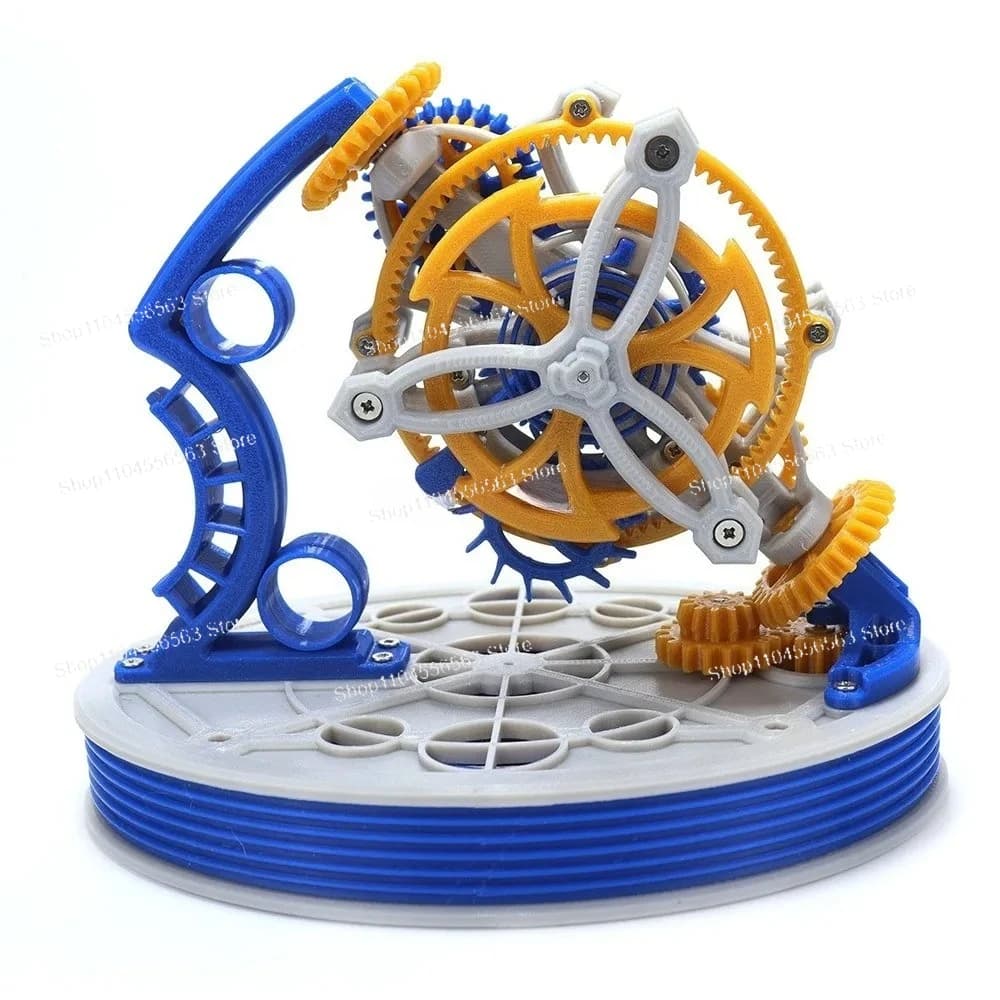 Orologio a pendolo con tourbillon a doppio asse, stampato in 3D, con principio meccanico e ingranaggi a pendolo da tavolo