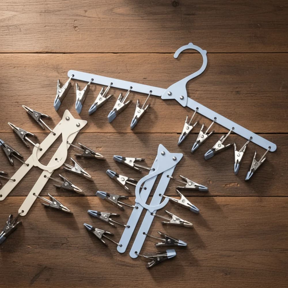 Stendibiancheria Foldable Windproof with 10 Clips, Stendino per Calzini Antiruggine, Stendibiancheria Portatile Anti-Slip