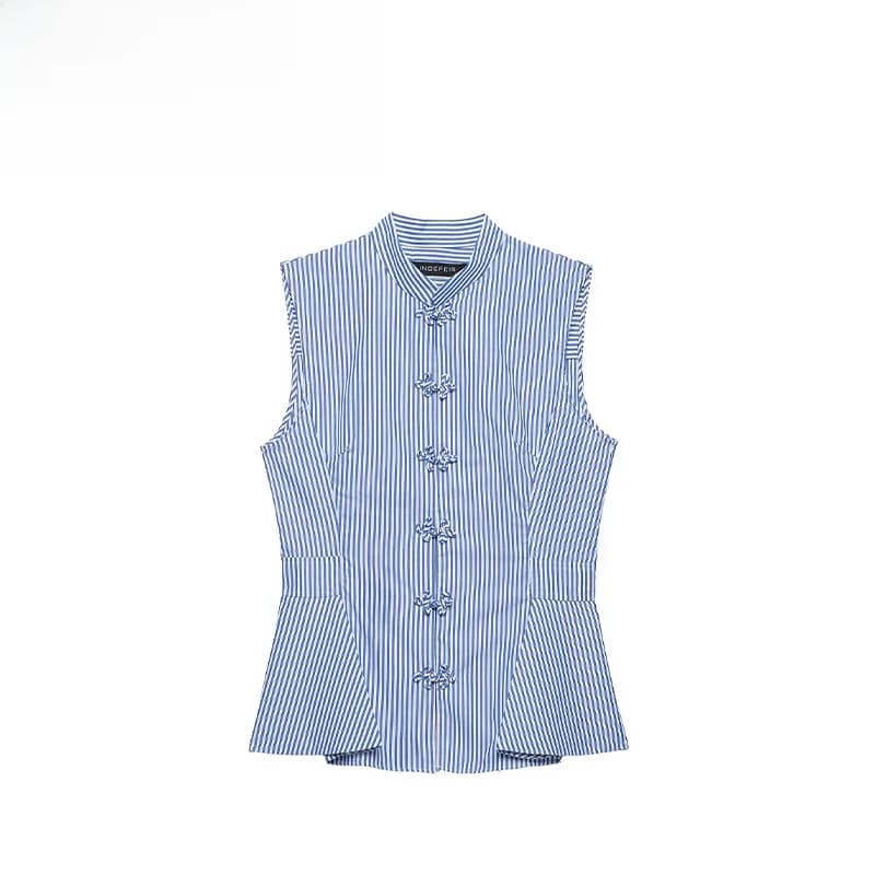 Fashionable Striped Shirt Skirt Style Hemline Women's Summer New Arrival Breathable Skin-Friendly Polyester Casual Blouse