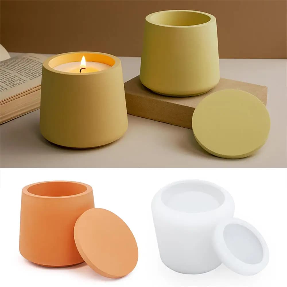 Stampo in silicone per barattoli portacandele con coperchio, fai da te, scatola rotonda porta gioielli, vaso per piante grasse, stampi in gesso e resina epossidica, artigianato, decorazioni per la casa