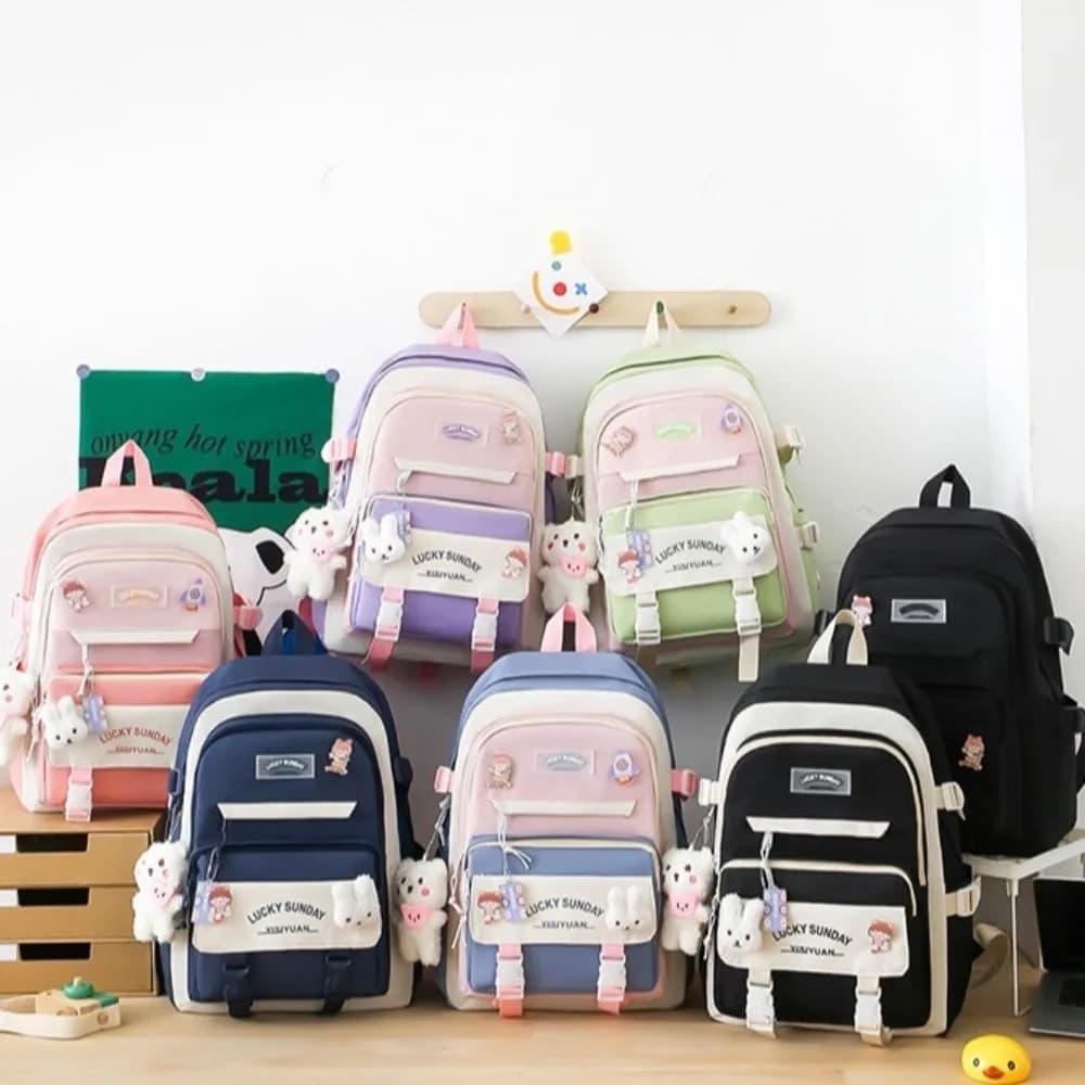 5 Pcs New Large Capacity Backpack Set Breathable Buckle Student Schoolbag Multifunctional Pencil Bag School