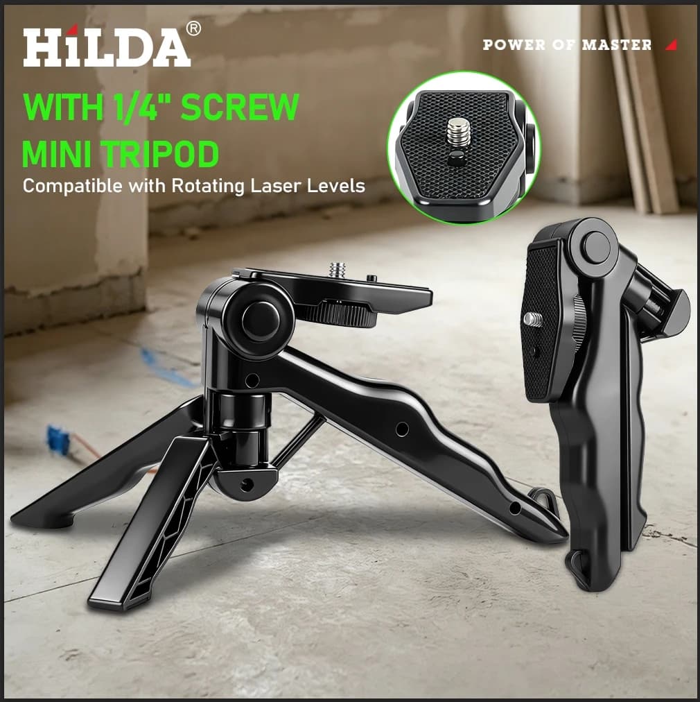 HILDA Portable Mini Tripod Stand with 1/4" Screw for Laser Level Camera Foldable Handheld Desktop Bracket