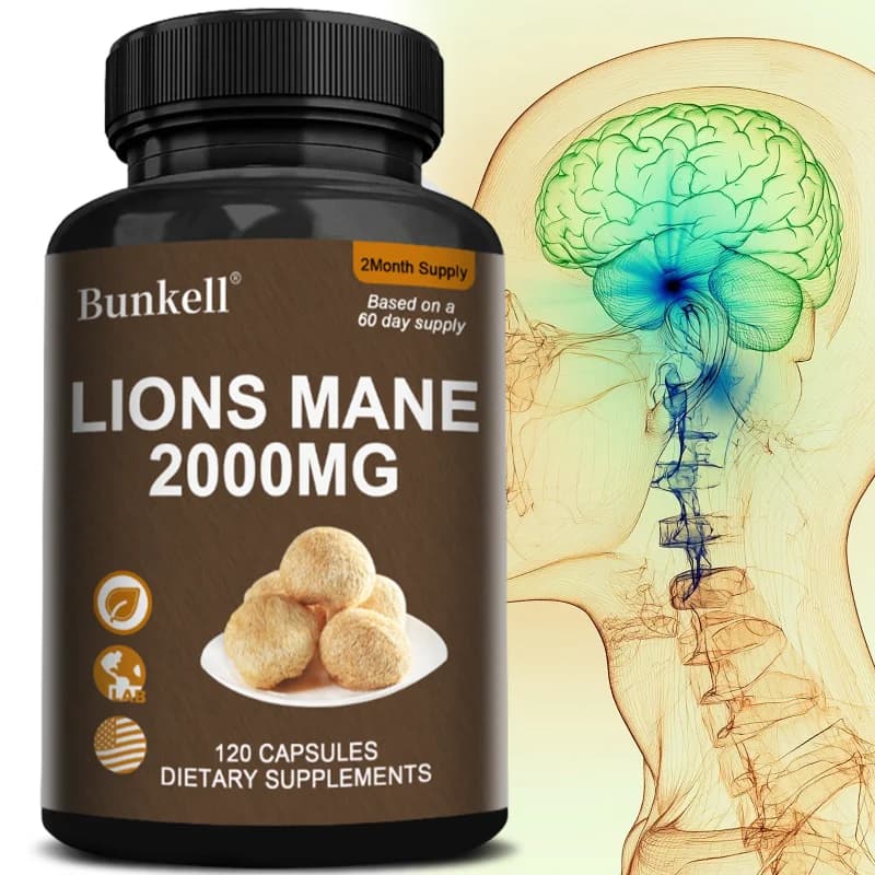 Capsule di Fungo Criniera di Leone Biologico 2000mg, Supporto per Focus Cognitivo, Memoria, Sonno, Sistema Immunitario, Digestione e Benessere dell'Umore