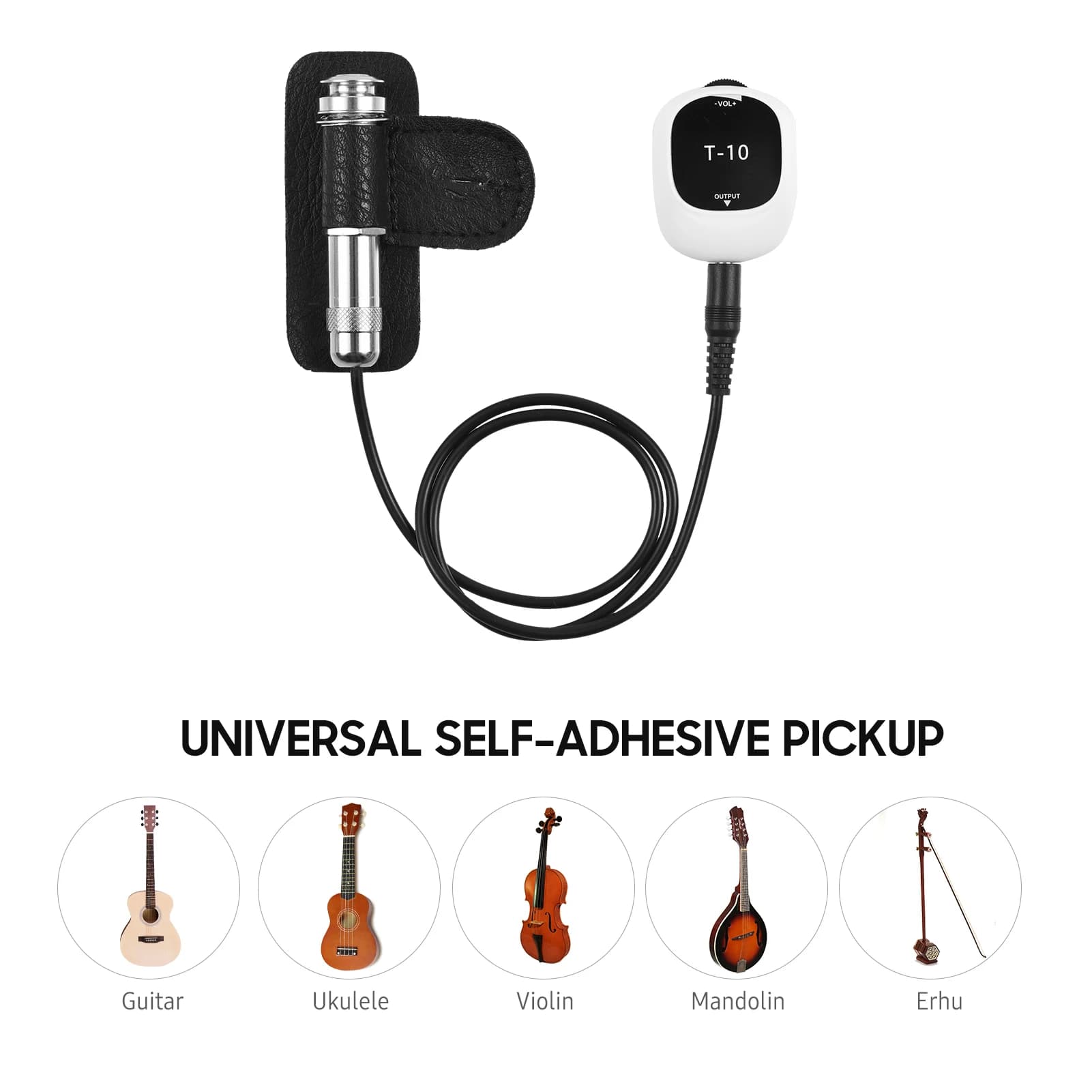 Pickup piezoelettrico Pick-up autoadesivo universale senza perforazione Interfaccia audio da 6,5 mm per altoparlante, pickup multifunzione per chitarra