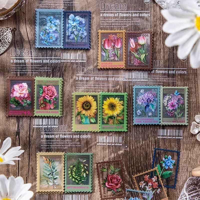 40 sheets Plant Fresh Transparent Sticker Pack Floral Dream Mail Series PET Stamp Base Supplies 8Pcs kawaii stickers