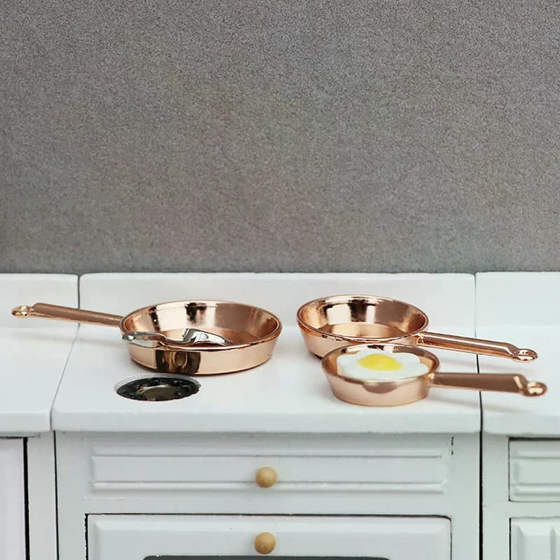 Set 1:12 Miniature per Casa delle Bambole, Padella, Casseruola, Utensili da Cucina in Metallo, Modello Decorativo, Accessori per Casa delle Bambole