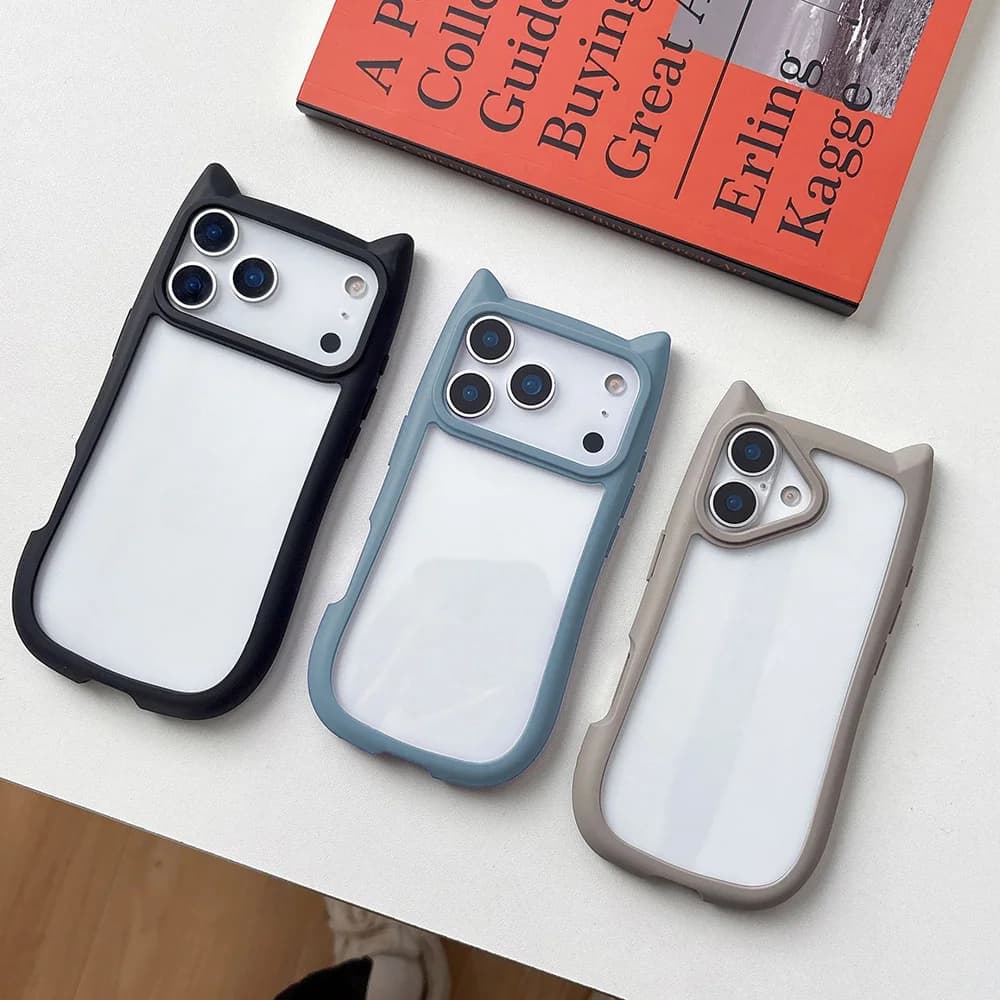 Custodia Trasparente con Orecchie di Gatto per iPhone 17 16 Pro Max 12 13 14 15 11, Cover Posteriore Antiurto in Silicone Morbido