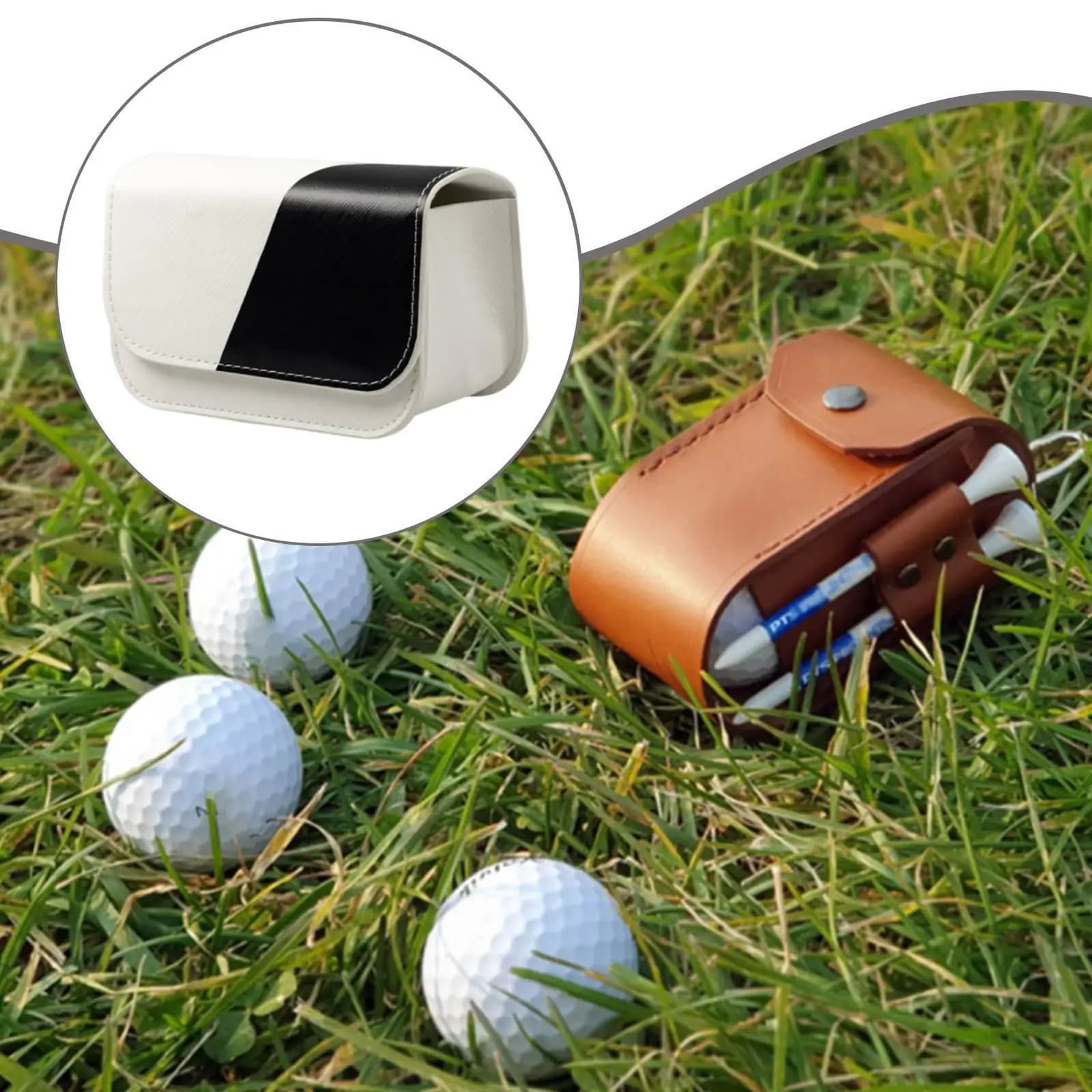 Club Ball Pouch Bag Holds 2 Balls Pocket Organizer Golf Bag Accessories PU Leather for Golfers Women Men Professionals Travel