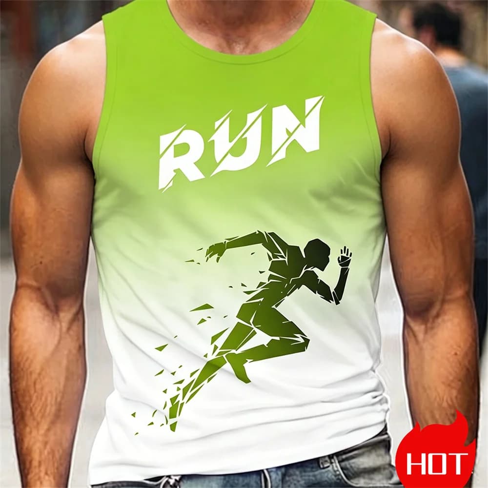 T-shirt sportiva da uomo senza maniche con motivo running, estiva e traspirante, canotta comoda e oversize