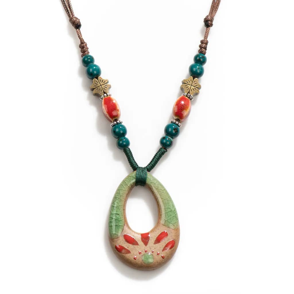 Collana in ceramica vintage fatta a mano Ciondolo cinese in stile etnico Accessorio da donna unico collare collares para mujer X840A