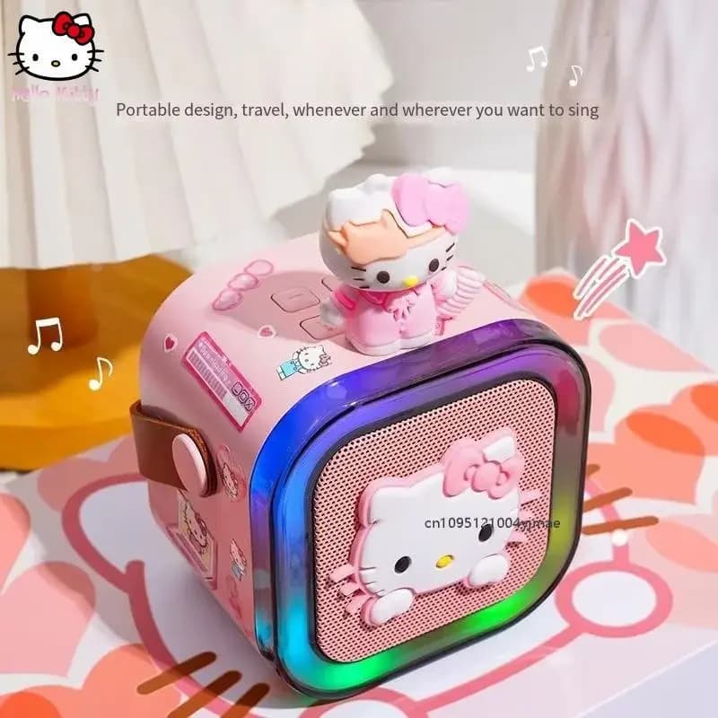 Altoparlante Bluetooth Portatile Kawaii Sanrio con Doppi Microfoni, Luce RGB, Macchina per Karaoke, Riproduzione Scheda TF/USB, Speaker per Feste in Casa