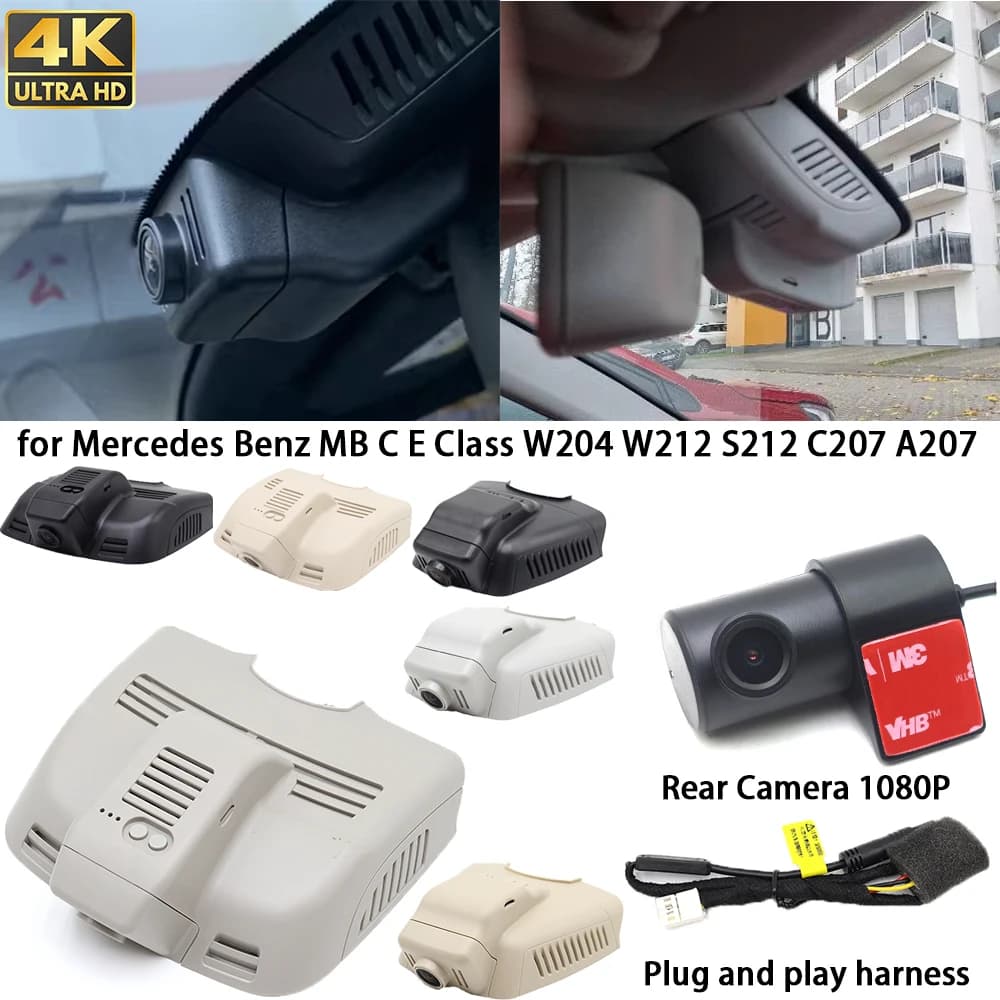 For Mercedes Benz MB CE Class W204 W212 S212 C207 A207 4K Dash Cam Front Camera Rear DVR Plug and Play Free Wifi Recorder 24 hours registration