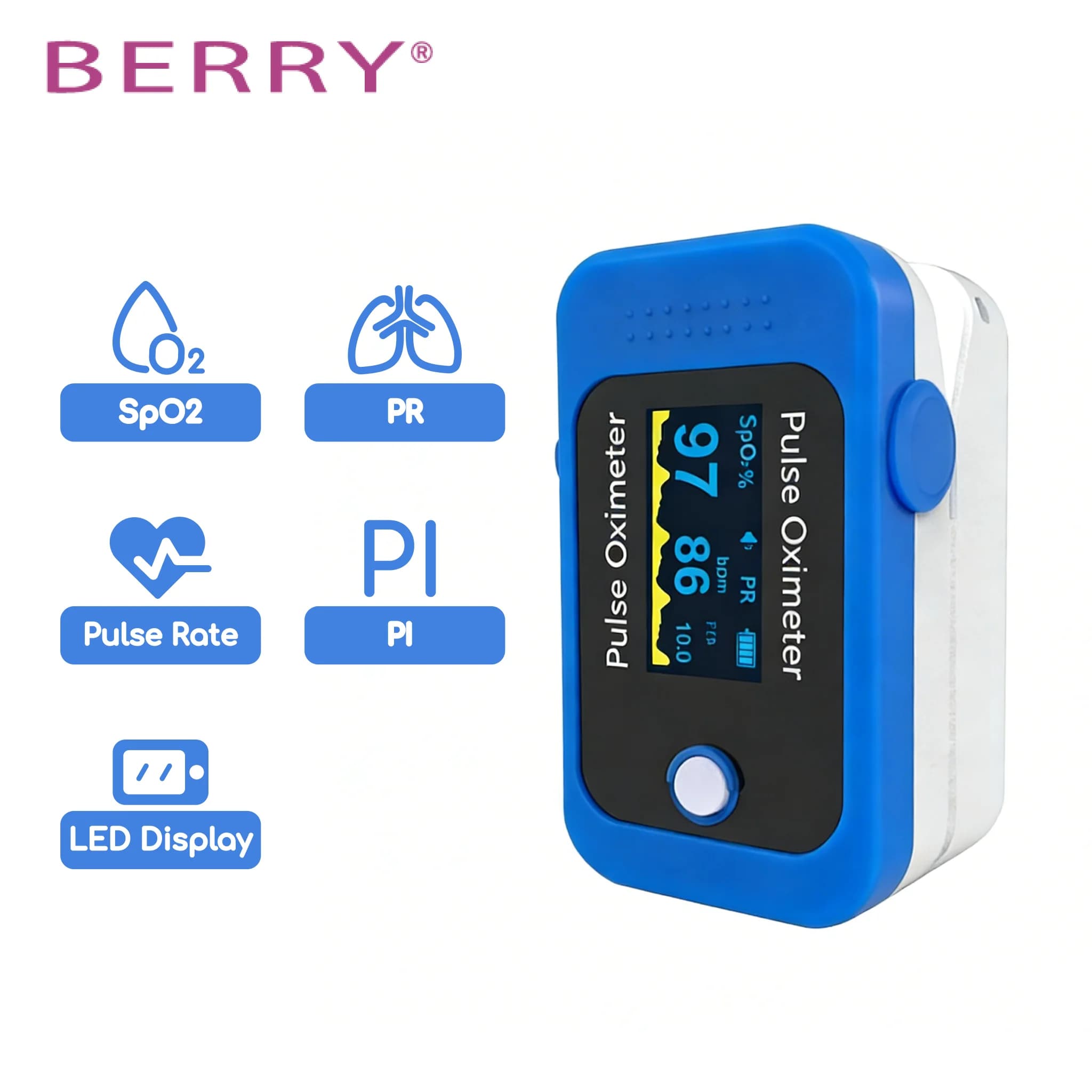 Precise Pulsometer with SpO2 PR PI Monitor for Adults and Children, Domestic and Travel Use, finger Pulsossimeter