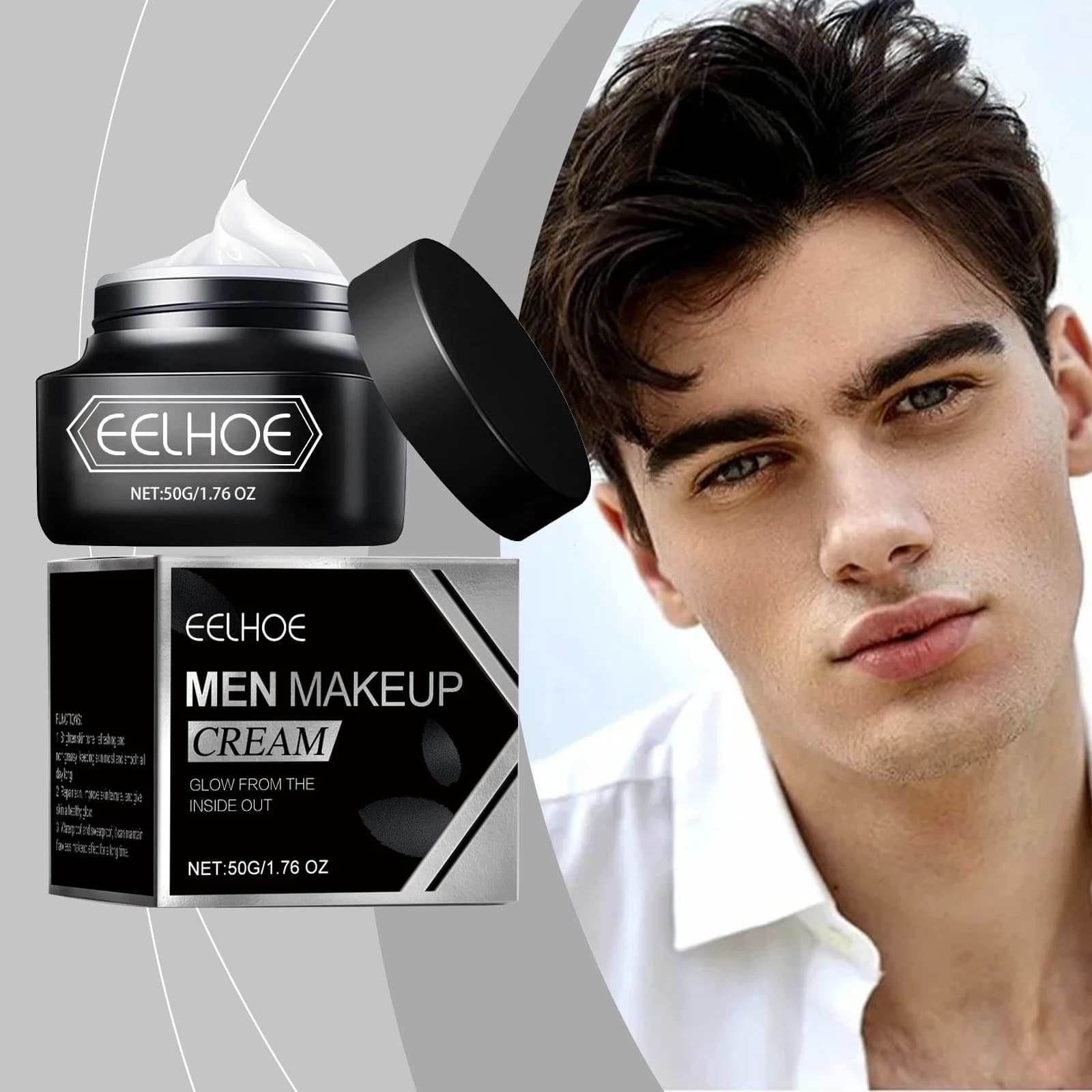 EELHOE BB Cream for Men Cosmetic Long-Term Cosmetics Centella Asiatica Facial Scratching Skin Care Products Full Cover Makeup Cream 50g