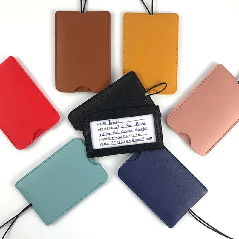 Etichette per Bagagli in Pelle Tinta Unita alla Moda, Porta Indirizzo ID per Valigie, Etichetta Portatile per Bagagli