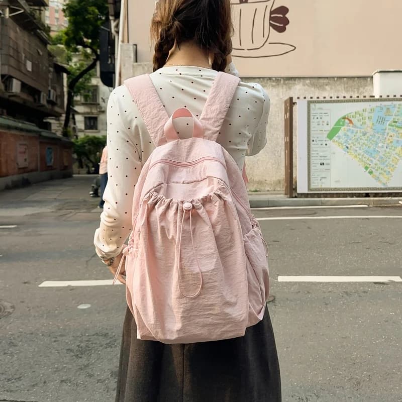Zaino da donna in tinta unita, zaino casual per ragazze e adolescenti, zaino da viaggio per studentesse universitarie, borsa da viaggio in nylon impermeabile