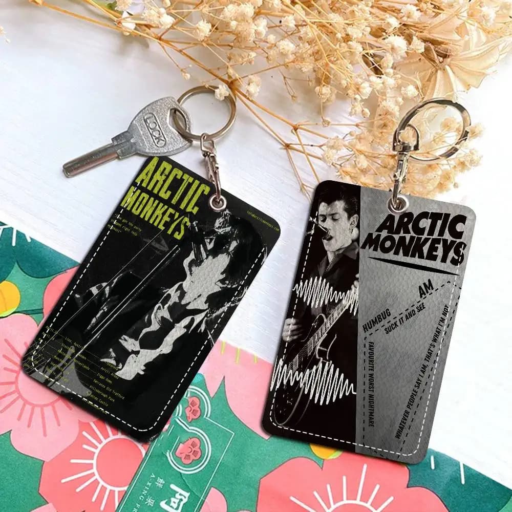 PU Leather Keychain with A-Arctic M-Monkeys Rock Band Logo, Card Holder and Turtle ID