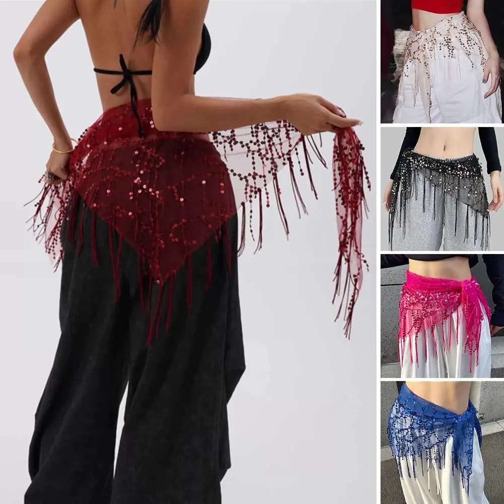Fashion Paillettes Dance Belts Jazz Dance Nappe Ballerino Gonna Street Dance Show Costumes Hip Scarf for Thailand/India/Arabo