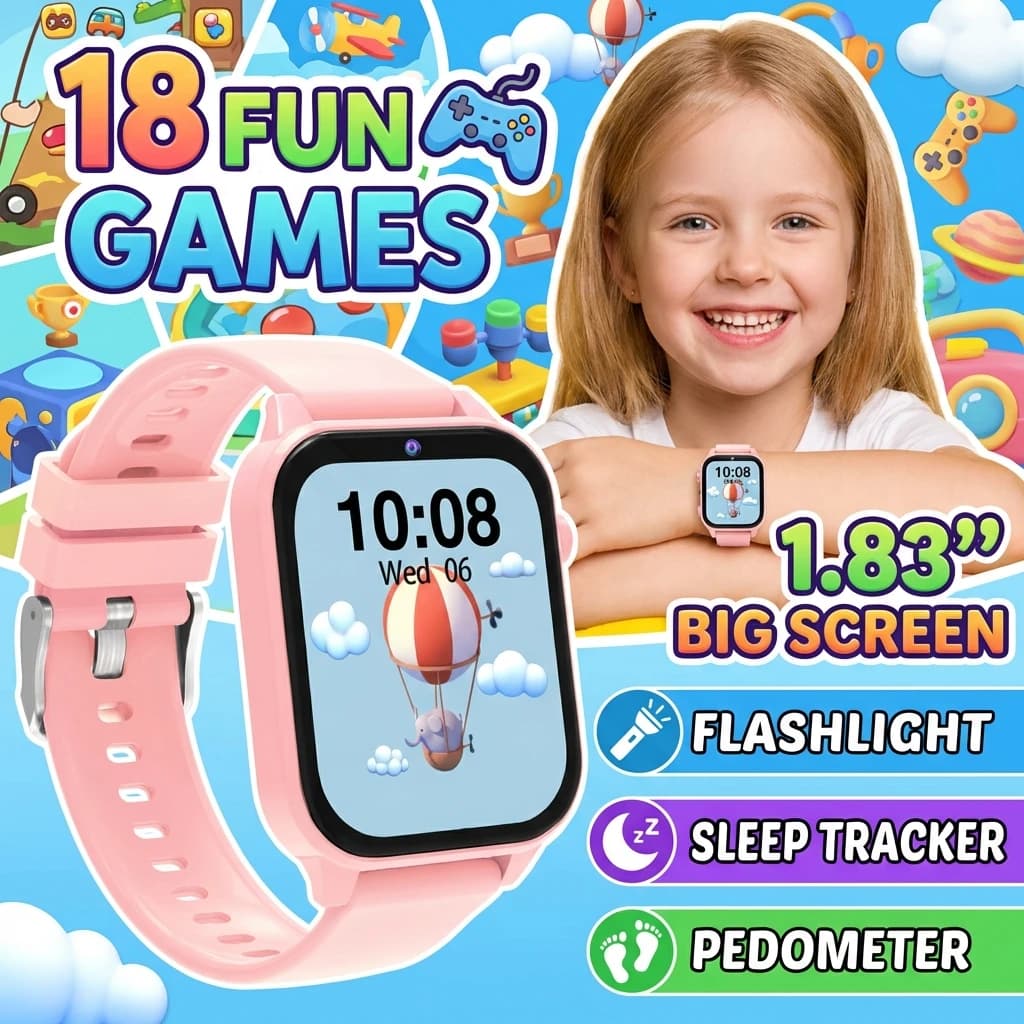 Smartwatch per Bambini con 18 Giochi Divertenti, Monitoraggio del Sonno, Sveglia, Orologio Educativo, Regalo Perfetto per Bambini dai 5 ai 12 Anni